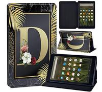 Initial Letter Printed Leather slim lightweight Tablet Stand Cover Case Fit Amazon Fire HD 8 Tablet 8th / 7th / 6th Generation - 2018, 2017 and 2016 Release (golden D)