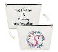 Initial Letter S Cosmetic Bag 16 Year Old Birthday Gifts 26 Capital Alphabet Letter S Cosmetic Pouch 16th Birthday Gifts for Her Niece Daughter Friend Granddaughter Inspirational Alphabet Makeup Bag