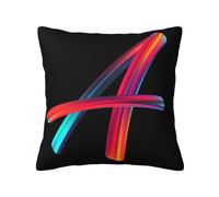Initial Letter Style Square Cushion Covers Personalised Throw Pillow Covers with Your Text/Name Print, Design Colorful Decorative Pillowcase for Bedroom Office Couch Sofa Chair, Rainbow Letter A
