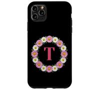 Initial Letter T Pink and White Daisy Flower Wreath Monogram Case for iPhone 11 Pro Max