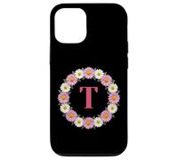 Initial Letter T Pink and White Daisy Flower Wreath Monogram Case for iPhone 12/12 Pro