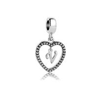 Initial Letter V Love Heart Dangle Charm fits Pandora Charms Bracelets Name Birthday Jewellery Gift for Daughter Women Sister Family Granddaughter Christmas