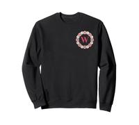 Initial Letter W Pink and White Daisy Flower Wreath Monogram Sweatshirt