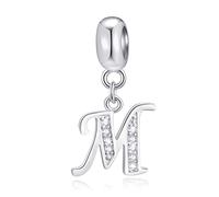Initial M Pendant Charm, Letter M Charms Fit Pandora Mothers Day Bracelet, 925 Sterling Silver Dangle CZ Alphabet Beads, Gift for Grandma/Mommy/Best Mom/Christmas