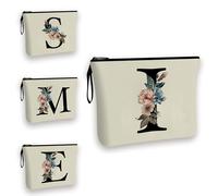 Initial Makeup Bag for Women - 25x17cm - A-Z Personalized Make Up Bag, Christmas Gifts Girls Floral Toiletry Cosmetic Bags C1 (Initial #I)