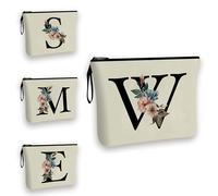 Initial Makeup Bag for Women - 25x17cm - A-Z Personalized Make Up Bag, Christmas Gifts Girls Floral Toiletry Cosmetic Bags C1 (Initial #W)