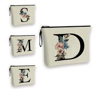 Initial Makeup Bag for Women - 25x17cm - A-Z Personalized Make Up Bag, Christmas Gifts Girls Floral Toiletry Cosmetic Bags C1 (Initial #D)