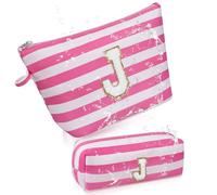 Initial Makeup Bag Personalized Stripe Cosmetic Bag Cute Waterproof Travel Toiletry Bag Birthday Gifts for 10 11 12 13 14 15 16 Years Old Teen Girl Gift Trendy Stuff, Pink, J