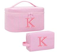 Initial Makeup Bag with Brush Holder for Women,Make Up Case for Girlfriend