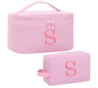 Initial Makeup Bags for Women|Cosmetic Bag for Travel Toiletry,2PCS,Pink S