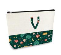 Initial Monogram Personalized Makeup Bag Monogrammed Gifts for Women Travel Cosmetic Bag Bridesmaid Gift Wedding Graduation Christmas Birthday Gifts for Teacher BFF Friends Make Up Bags Letter V