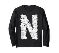 Initial N Capital Letter Funny Cat Lover Feline Kitten Cats Long Sleeve T-Shirt