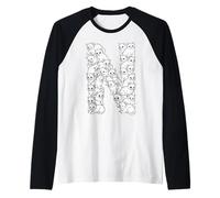 Initial N Capital Letter Funny Cat Lover Feline Kitten Cats Raglan Baseball Tee