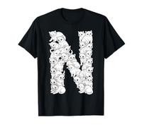 Initial N Capital Letter Funny Cat Lover Feline Kitten Cats T-Shirt