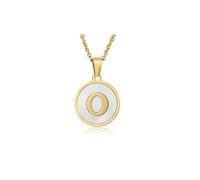 Initial Necklaces For Women, 18k Gold Rainbow Shell Letter Coin Pendants Stainless Steel Dainty Statement Gift Jewelry, Stainless Steel, No Gemstone