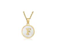 Initial Necklaces For Women, 18k Gold Rainbow Shell Letter Coin Pendants Stainless Steel Dainty Statement Gift Jewelry, Stainless Steel, No Gemstone