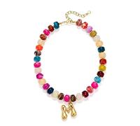 Initial Necklaces for Women Gold Colorful Boho Western Acrylic Resin Beaded Choker Layered Pearl Necklace Birthday Beach Summer Vacation Brides Wedding Party Gifts, Zinc, No Gemstone