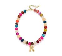 Initial Necklaces for Women Gold Colorful Boho Western Acrylic Resin Beaded Choker Layered Pearl Necklace Birthday Beach Summer Vacation Brides Wedding Party Gifts, Zinc, No Gemstone
