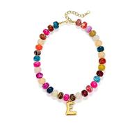 Initial Necklaces for Women Gold Colorful Boho Western Acrylic Resin Beaded Choker Layered Pearl Necklace Birthday Beach Summer Vacation Brides Wedding Party Gifts, Zinc, No Gemstone