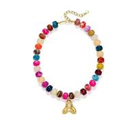 Initial Necklaces for Women Gold Colorful Boho Western Acrylic Resin Beaded Choker Layered Pearl Necklace Birthday Beach Summer Vacation Brides Wedding Party Gifts, Zinc, No Gemstone