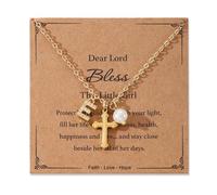 Initial Pearl Cross Necklace for Girls Teen,First Communion Baptism Confirmation Birthday Easter Gifts for Her Goddaughter, Medium, Copper, No Gemstone