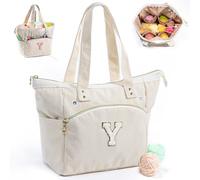 Initial Personalized Corduroy Yarn Storage Tote - Yarn Holder and Crochet Organizer for Hooks, Accessories, Project and Knitting Bag - Gift for Crochet Lovers