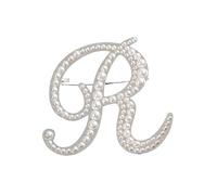 Initial Pin for Women, Pearl Letter Brooch Lapel Badge for Suits, Coats, Dresses, Hats, and Bags, Gift for Wife (R)