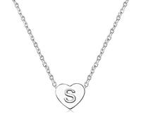 Initial S Letter Tiny Heart Pendant Silver Necklace Alphabet Name Chokers Christmas Birthday Jewellery Gift for Women Daughter Granddaughter Family