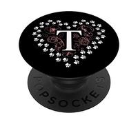 Initial T Letter Monogram Heart & Flowers Dog Cat Paw Print PopSockets PopGrip: Swappable Grip for Phones & Tablets