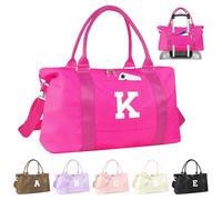 Initial Travel Duffel Bag Sports Gym Bag for Girls Kids Teen Birthday Gifts Monogram Weekender Overnight Bag for Women, Hot Pink, K, K