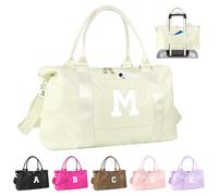 Initial Travel Duffel Bag Sports Gym Bag for Girls Kids Teen Birthday Gifts Monogram Weekender Overnight Bag for Women, Beige, M, M
