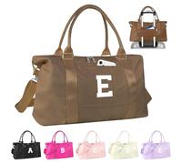 Initial Travel Duffel Bag Sports Gym Bag for Girls Kids Teen Birthday Gifts Monogram Weekender Overnight Bag for Women, Dark Brown, E, E