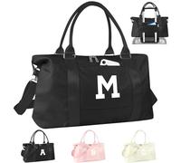 Initial Travel Duffel Bag Sports Gym Bag for Girls Kids Teen Birthday Gifts Monogram Weekender Overnight Bag for Women, Black, M, M