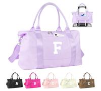 Initial Travel Duffel Bag Sports Gym Bag for Girls Kids Teen Birthday Gifts Monogram Weekender Overnight Bag for Women, Purple, F, F