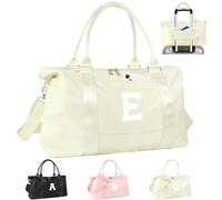 Initial Travel Duffel Bag Sports Gym Bag for Girls Kids Teen Birthday Gifts Monogram Weekender Overnight Bag for Women, Beige, E, E