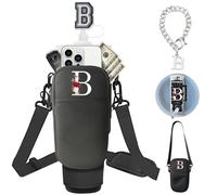 Initial Water Bottle Carrier with Strap for Stanley Tumbler Accessories 40oz 30oz, Stanley Cup Holder with Purse, Charms & Name Plate for Lid & Straw Toppers, Graduation Gifts (B, Black)