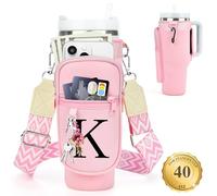 Initial Water Bottle Holder with Strap for Stanley Cup 40 oz with Handle | Personalized Crossbody Water Bottle Carrier Bag with Phone Pocket, Stanley Cup Accessories Gifts, Soft Neoprene