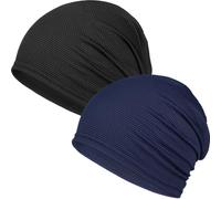 Initlove 2-Pack Skull Caps for Men Women 3D Mesh Running Caps Cooling Brimless Hat for Cycling Black Navy