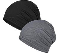Initlove 2-Pack Skull Caps for Men Women 3D Mesh Running Caps Cooling Brimless Hat for Cycling Black Grey