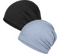 Initlove 2-Pack Skull Caps for Men Women 3D Mesh Running Caps Cooling Brimless Hat for Cycling Black Blue