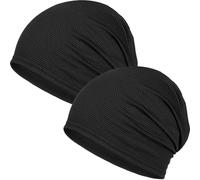 Initlove 2-Pack Skull Caps for Men Women 3D Mesh Running Caps Cooling Brimless Hat for Cycling Black Black