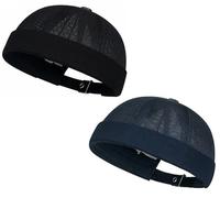 Initlove Docker Hat for Mens Mesh Beanie Cap Breathable Brimless Sailor Hat Black Navy