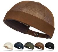 Initlove Docker Hat for Mens Mesh Beanie Cap Breathable Brimless Sailor Hat Coffee