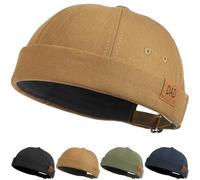 Initlove Mens Brimless Docker Hat Vintage Sailor Hat Skullcap Beanie Cap Dad Khaki
