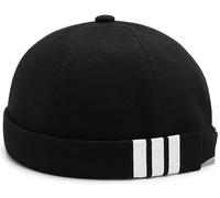 Initlove Mens Docker Hat Beanie Cap Vintage Brimless Sailor Hat for Street Hip Hop Stripe Black