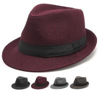 Initlove Mens Fedora Hat Classic Felt Panama Hat Short Brimmed Trilby Hats A Wine Red