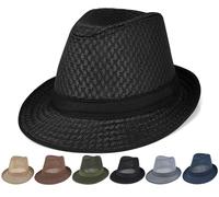 Initlove Mesh Fedora Hat for Men Short Brimmed Trilby Panama Hat Packable A Black