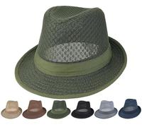 Initlove Mesh Fedora Hat for Men Short Brimmed Trilby Panama Hat Packable A Green