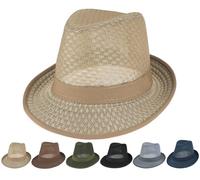 Initlove Mesh Fedora Hat for Men Short Brimmed Trilby Panama Hat Packable A Khaki