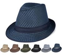 Initlove Mesh Fedora Hat for Men Short Brimmed Trilby Panama Hat Packable A Navy